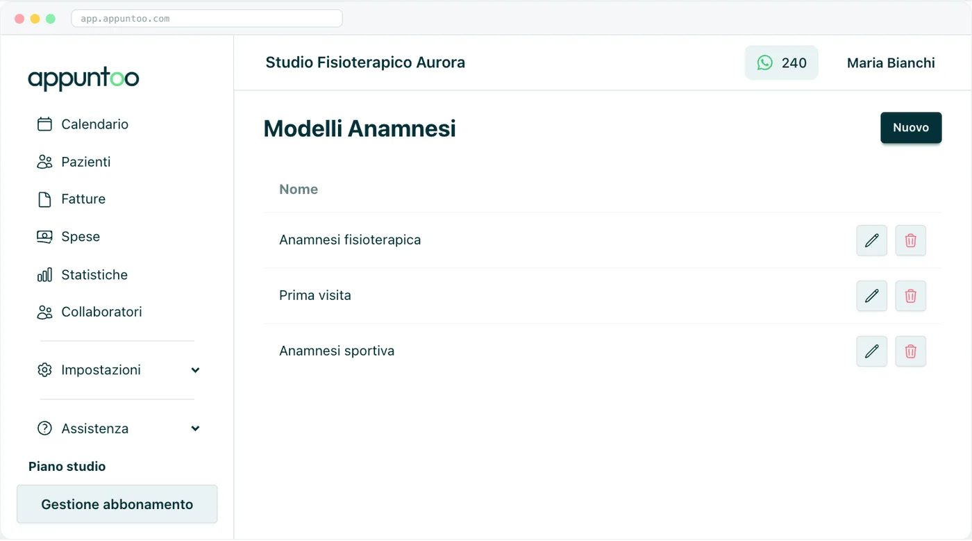 Appuntoo - Modelli di anamnesi salvati e riutilizzabili