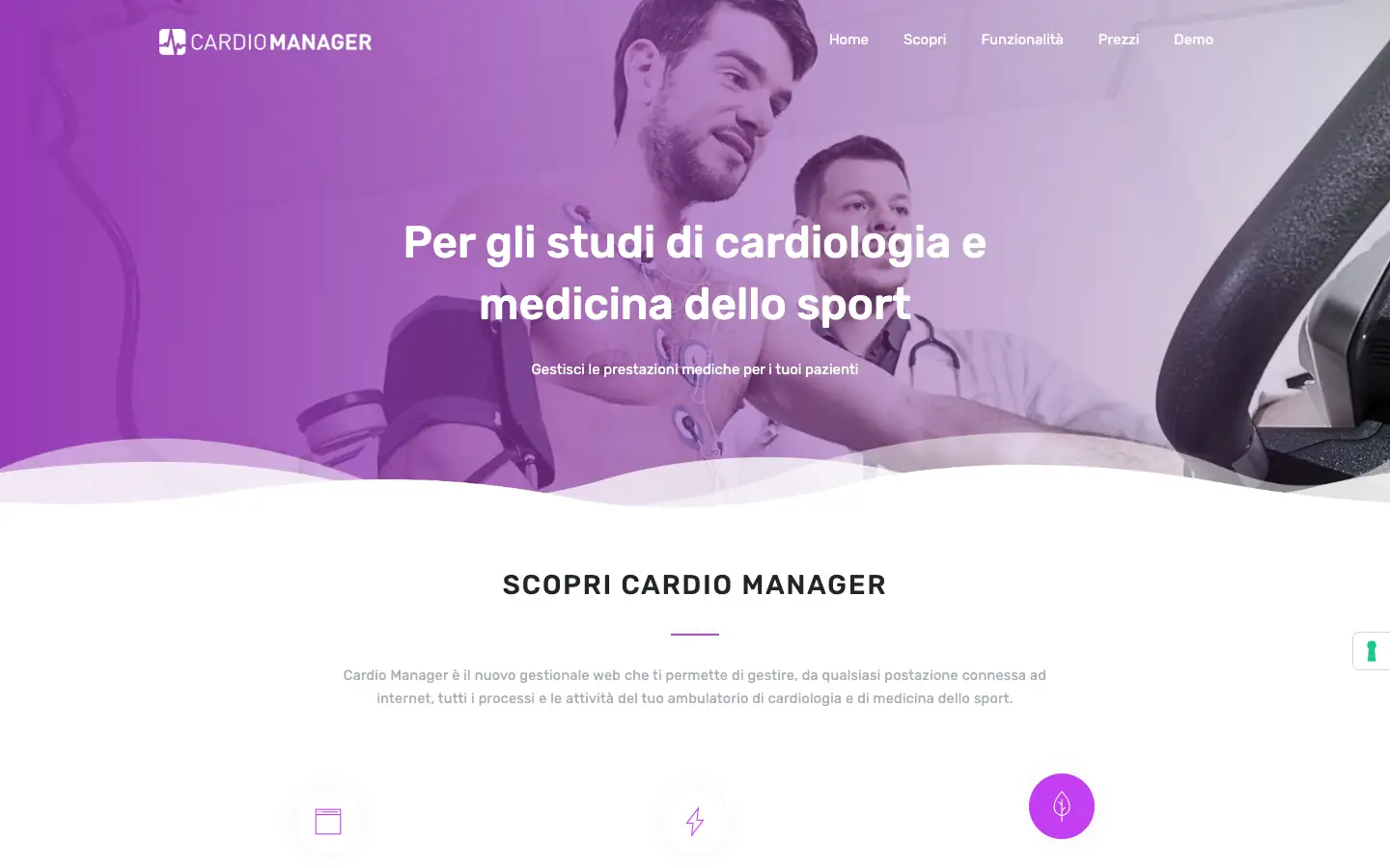 Homepage di Cardio Manager con il titolo «Per gli studi di cardiologia e medicina dello sport»