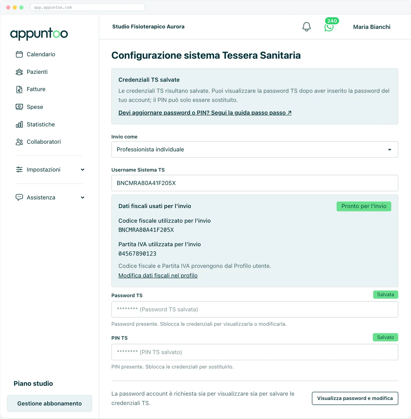 Appuntoo - Configurazione del Sistema Tessera Sanitaria con password e PIN salvati