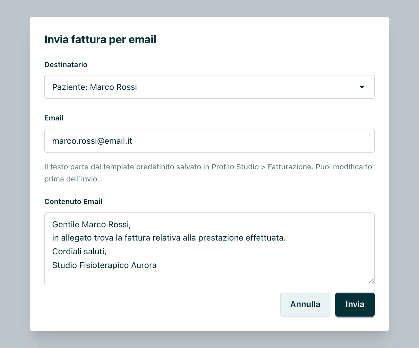 Appuntoo - Invio della fattura in PDF al paziente