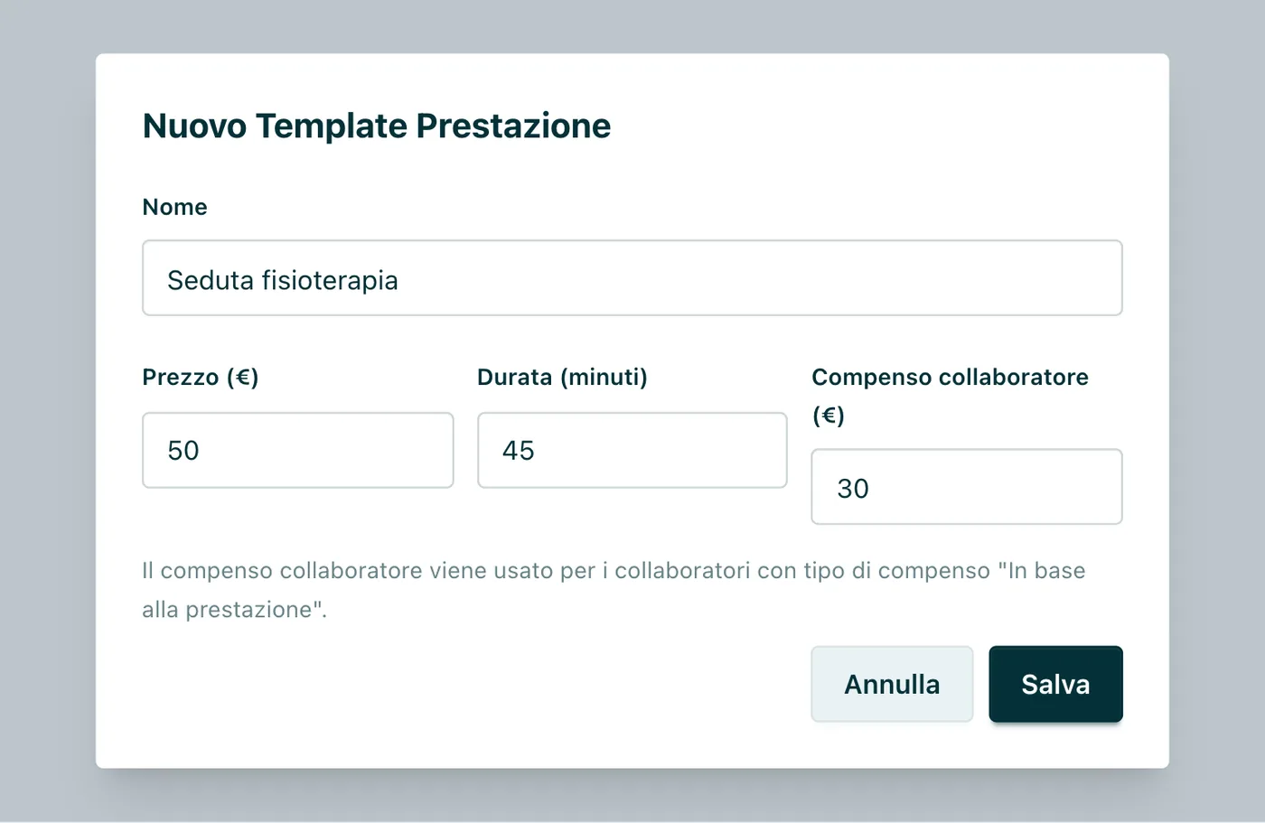 Appuntoo - Nuovo template di prestazione con prezzo e durata