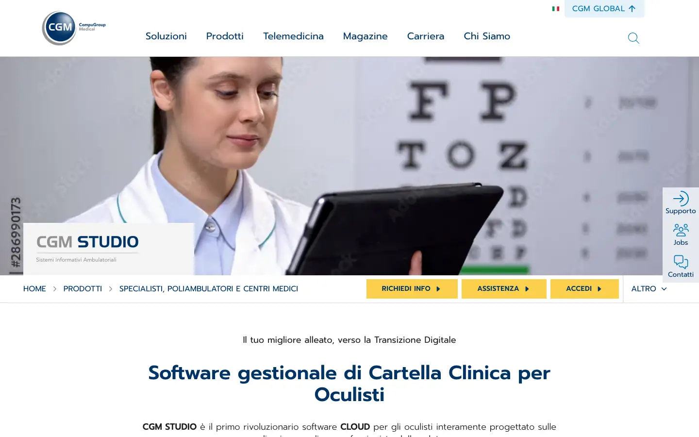 Pagina di CGM STUDIO dedicata al software gestionale di cartella clinica per oculisti