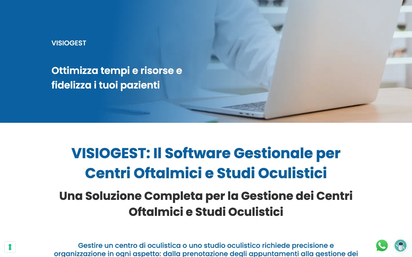 Pagina di Visiogest, il software gestionale per centri oftalmici e studi oculistici di Xilema Medical