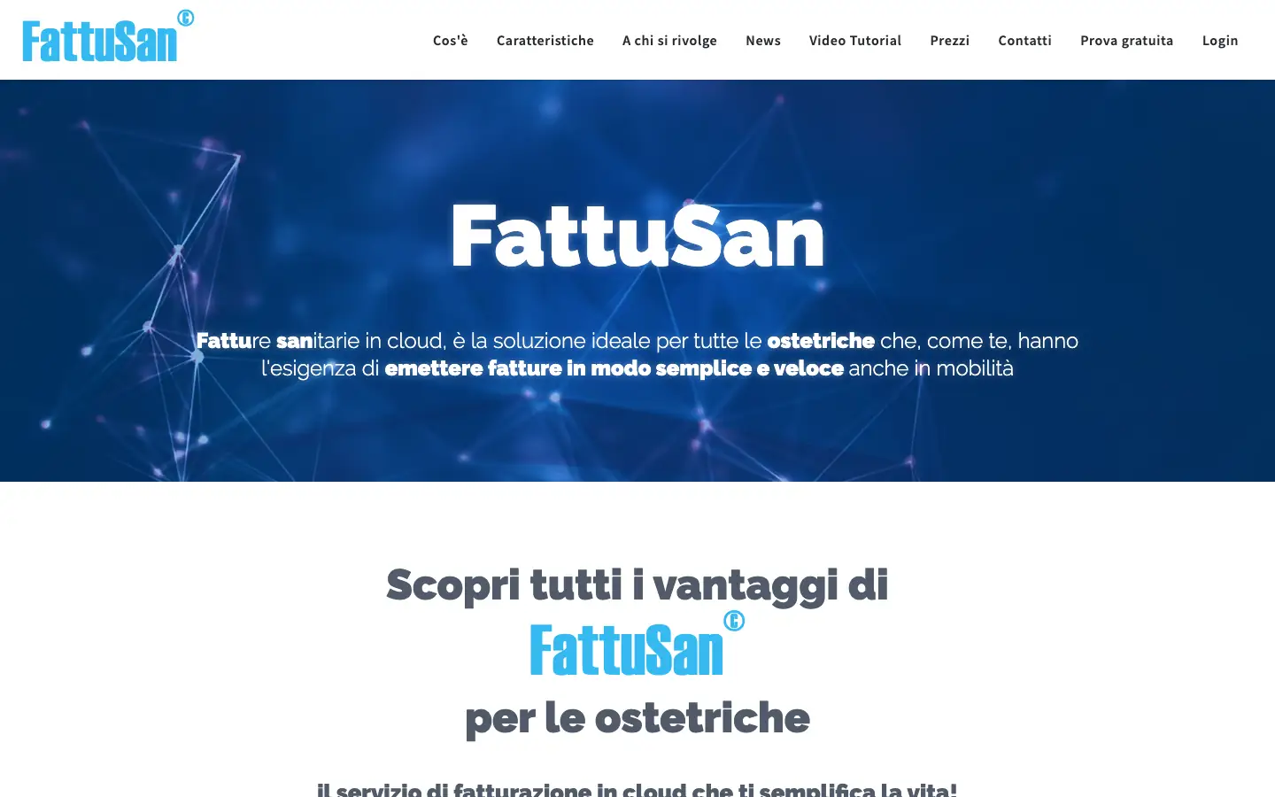 Pagina di FattuSan dedicata alla fatturazione in cloud per le ostetriche