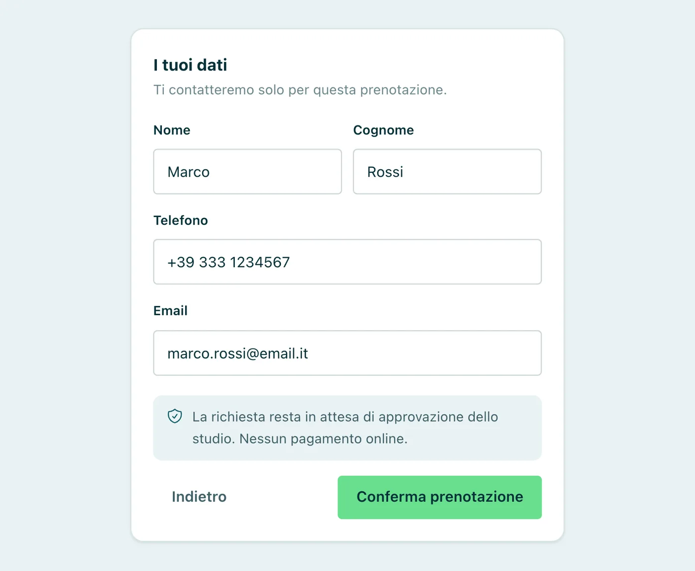 Appuntoo - Il paziente lascia solo nome, cognome, telefono ed email