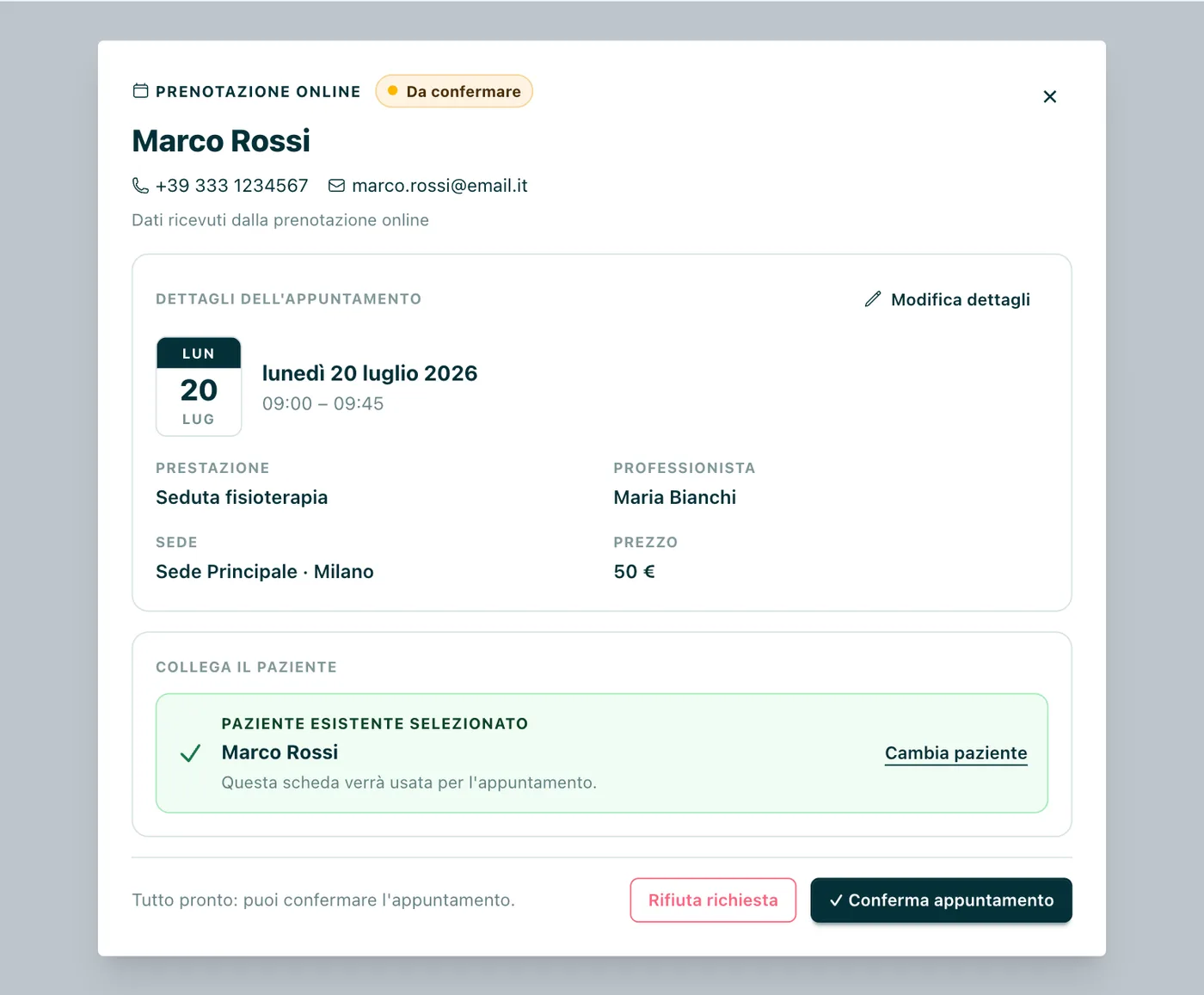 Appuntoo con richiesta di prenotazione online da confermare o rifiutare