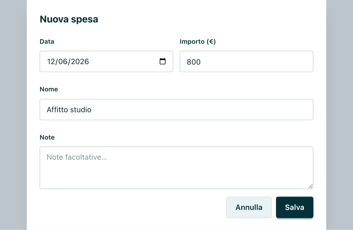 Appuntoo - Modulo per registrare una nuova spesa dello studio