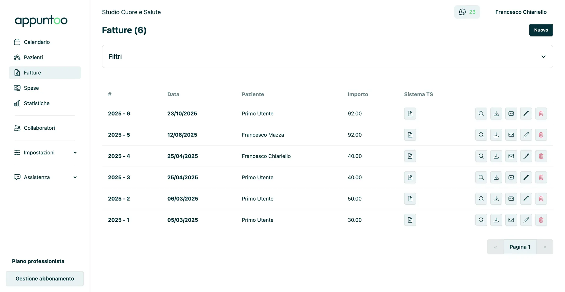 Appuntoo - Lista fatture