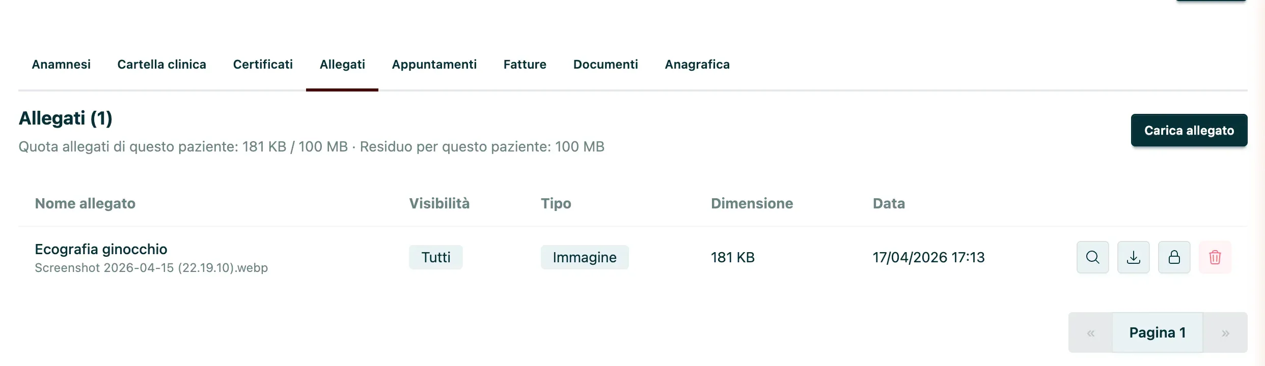 Anamnesi integrate nella scheda paziente con allegati e cartella clinica