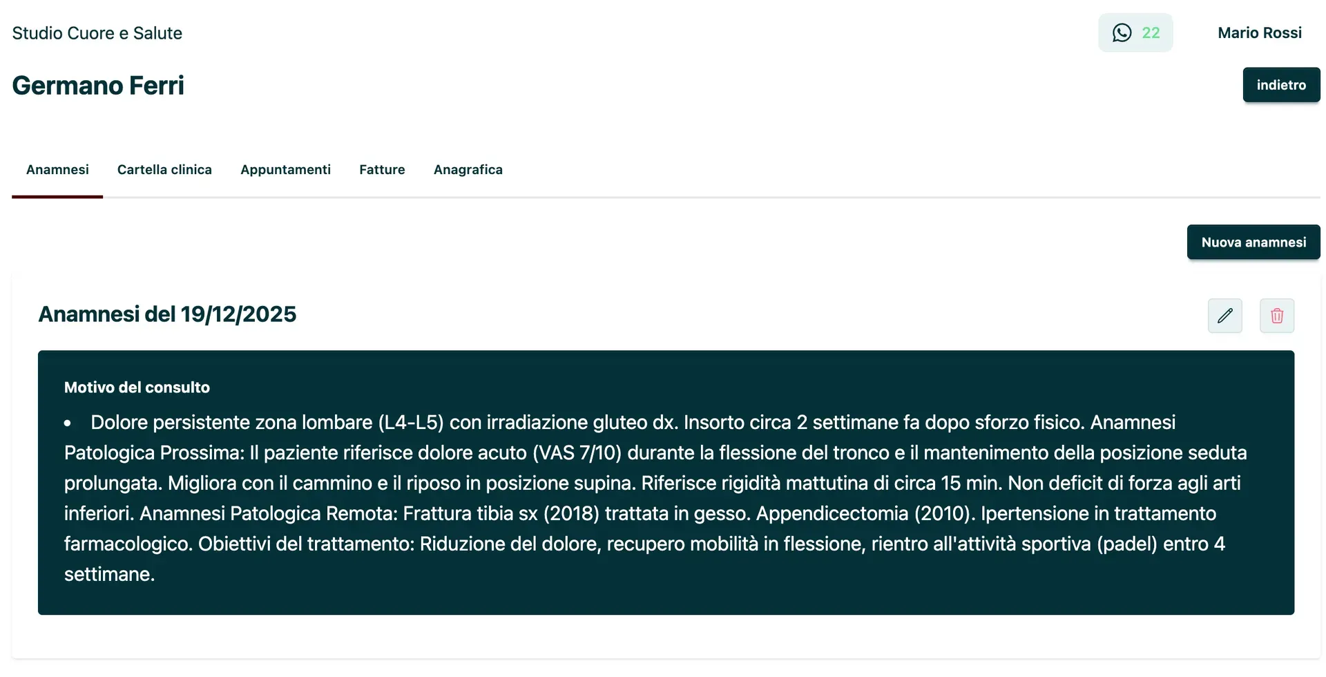 Anamnesi personalizzate per ogni disciplina