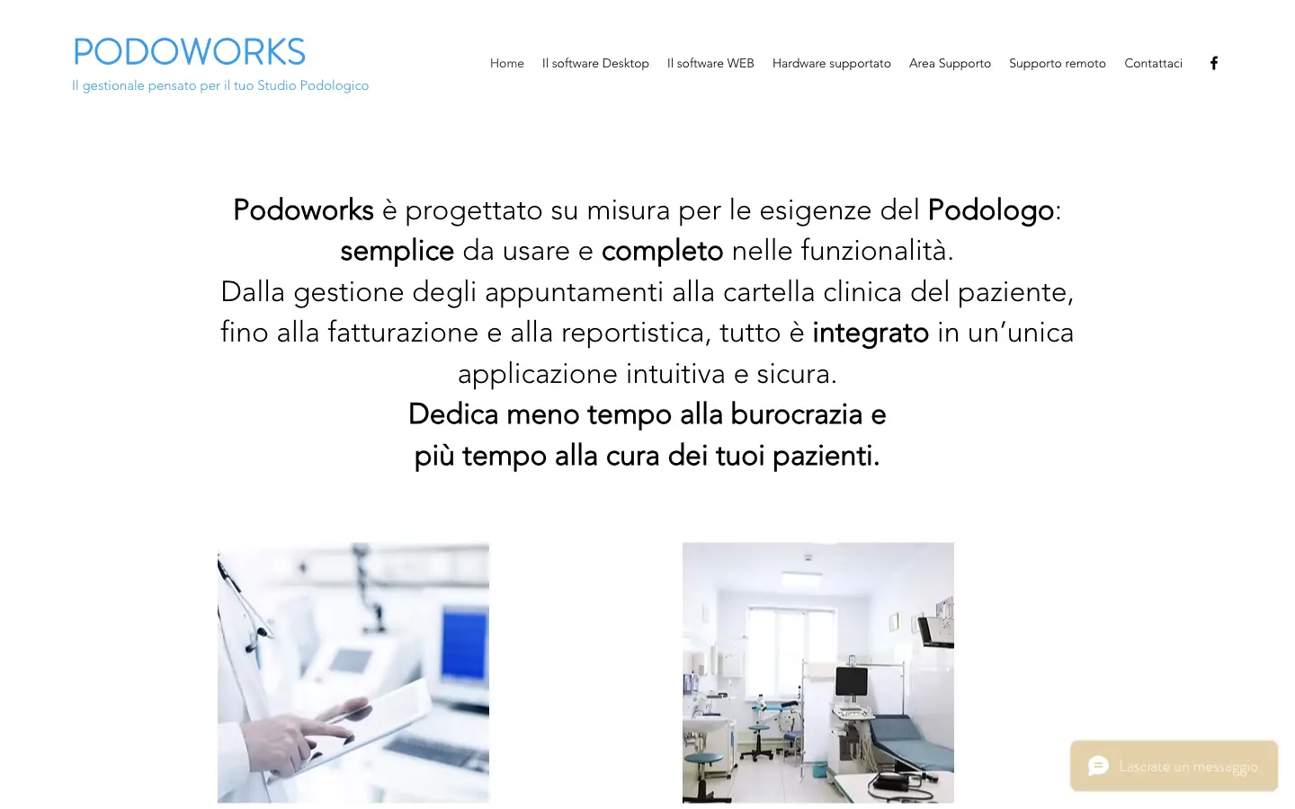 Homepage ufficiale Podoworks con presentazione delle versioni desktop e web