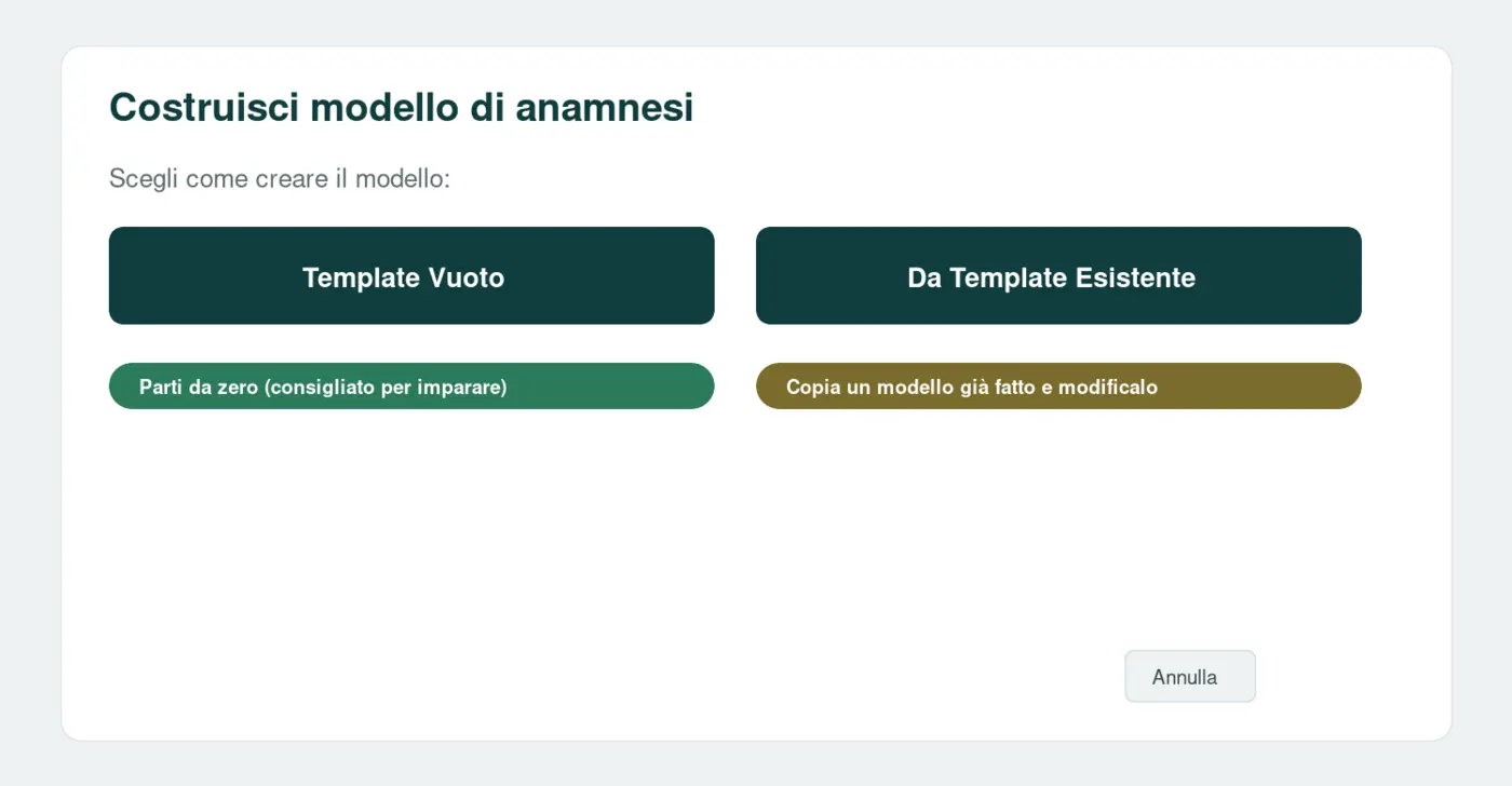 Finestra di scelta: Template Vuoto o Da Template Esistente