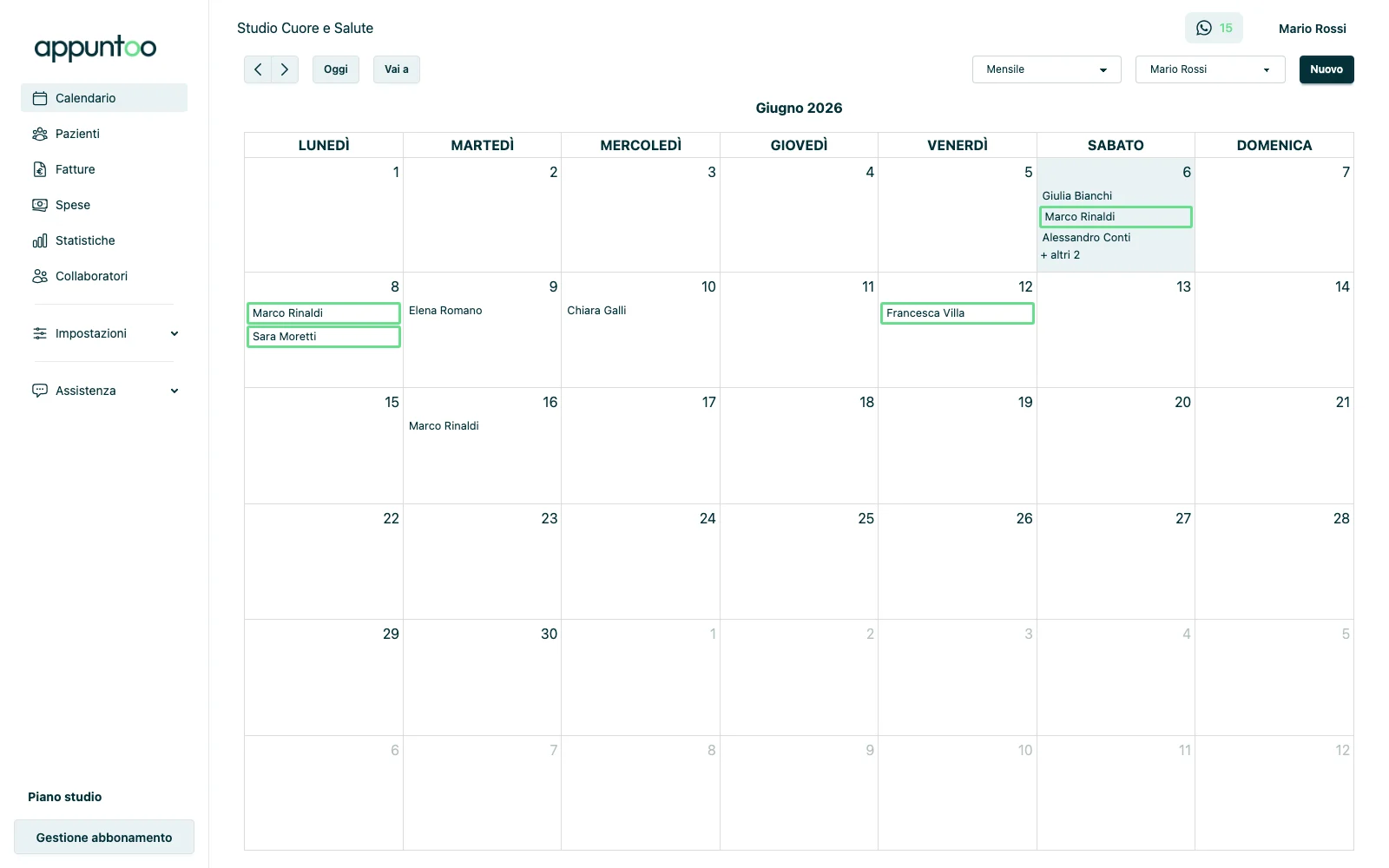 Vista mensile del calendario Appuntoo