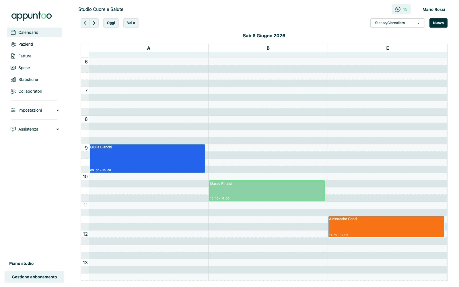 Calendario Appuntoo diviso per stanze