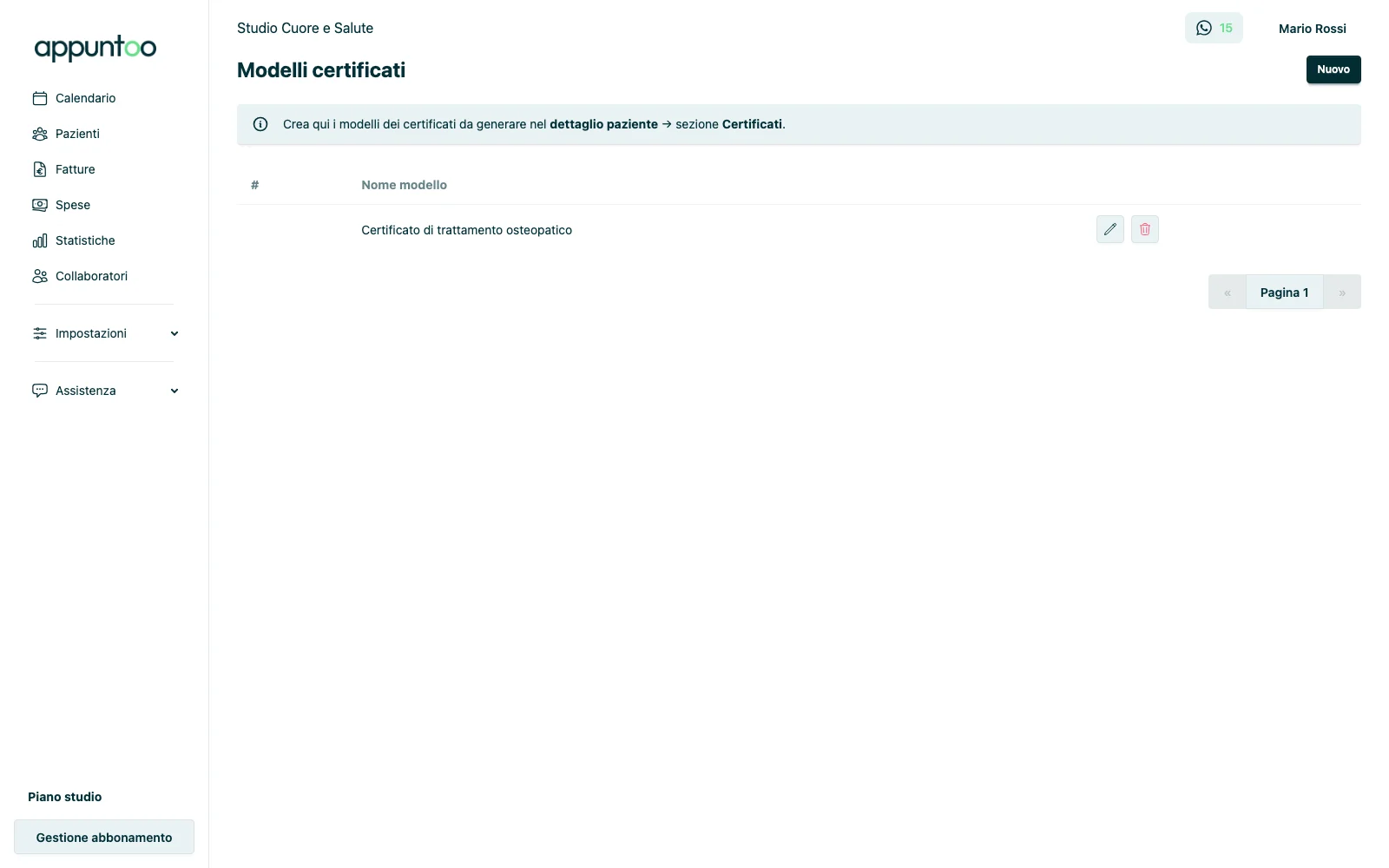 Lista dei modelli certificato in Appuntoo