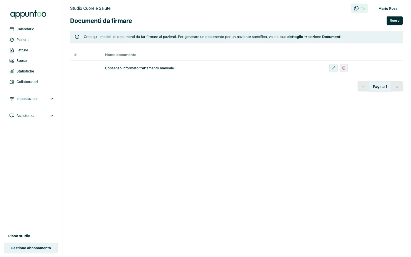 Lista dei documenti da firmare in Appuntoo