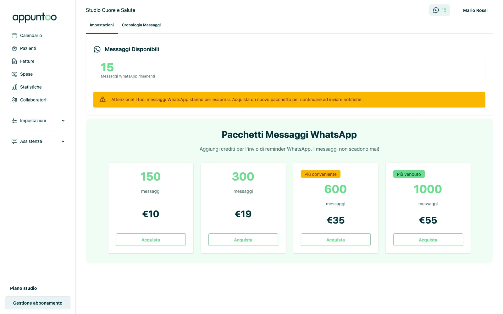 Pacchetti crediti WhatsApp in Appuntoo