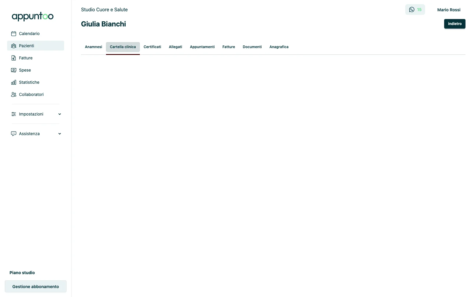 Tab Cartella clinica con note cliniche datate