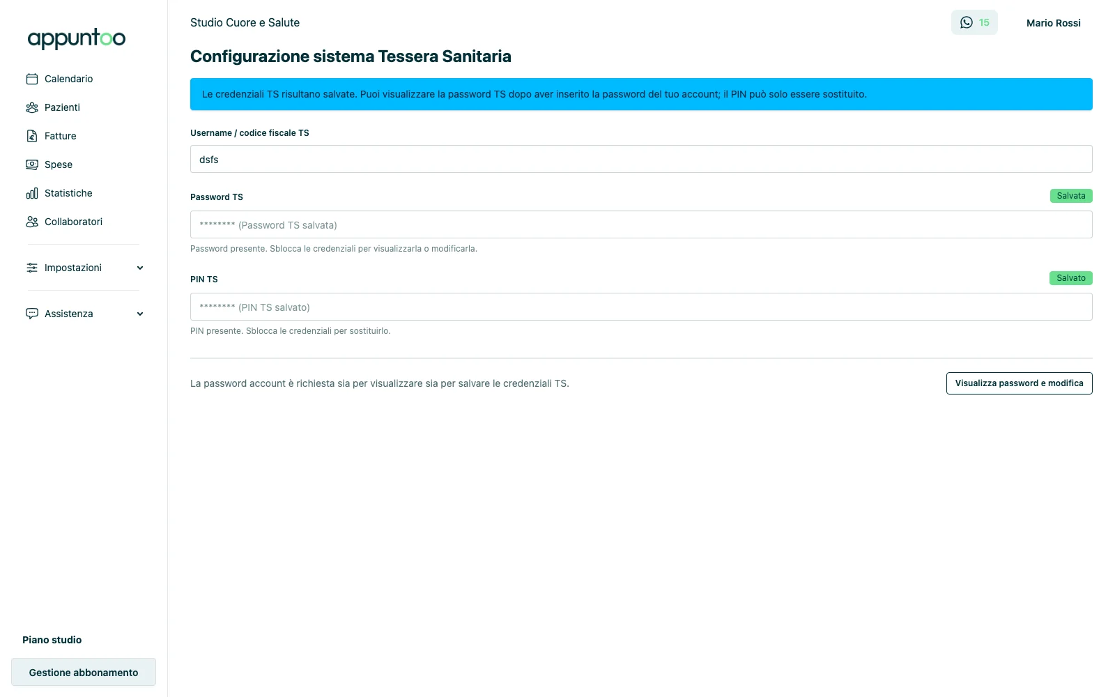 Configurazione del Sistema Tessera Sanitaria in Appuntoo con credenziali criptate