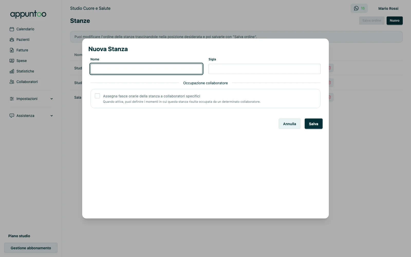 Form nuova stanza in Appuntoo