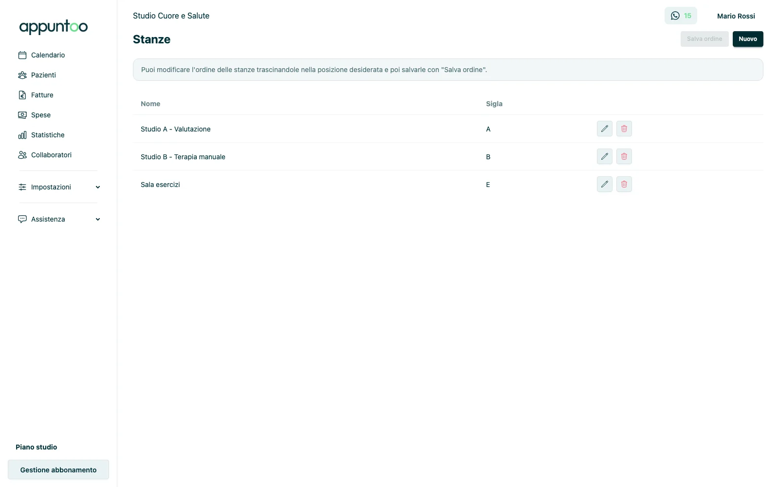 Lista stanze in Appuntoo