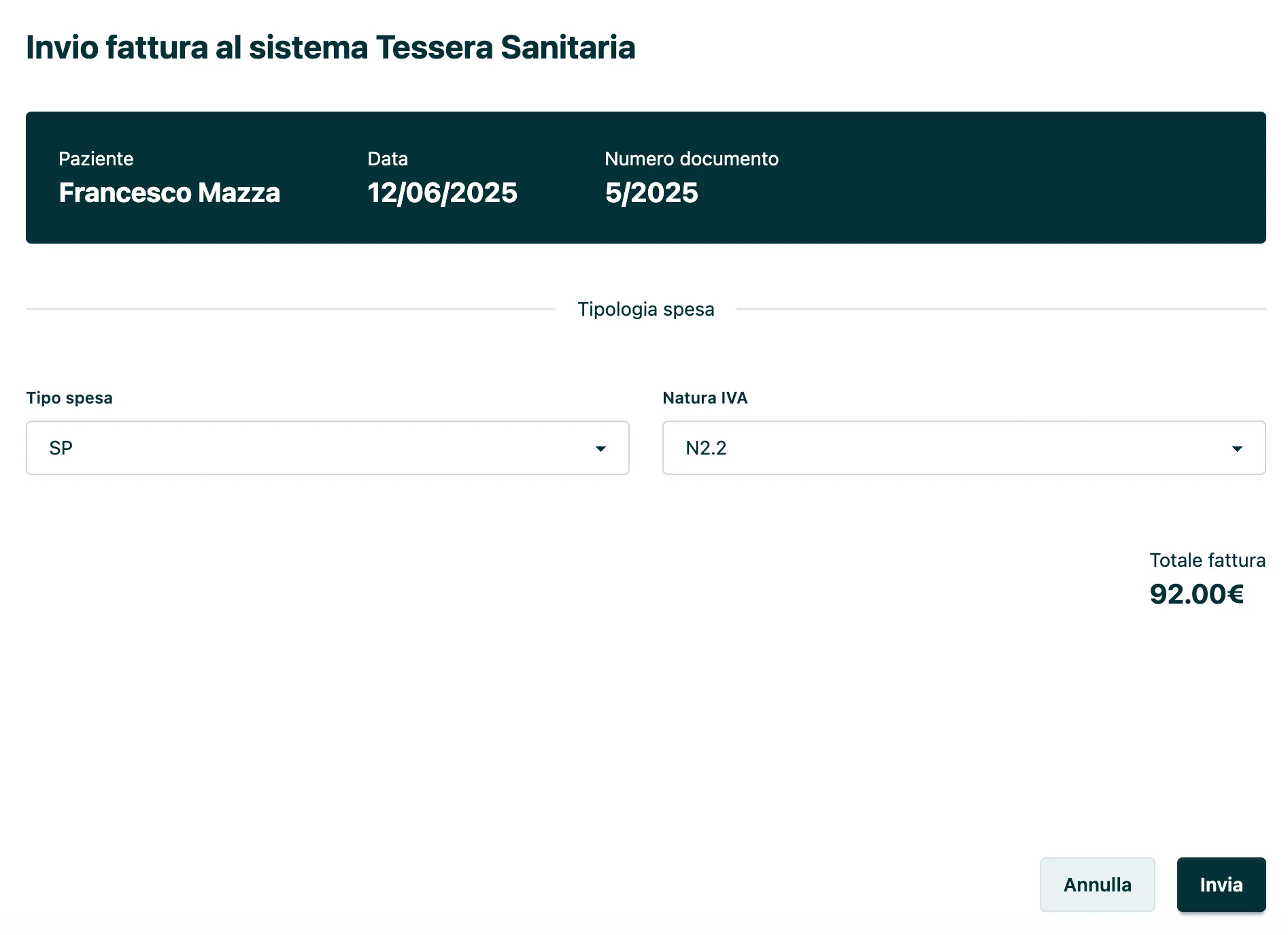 Invio Sistema Tessera Sanitaria