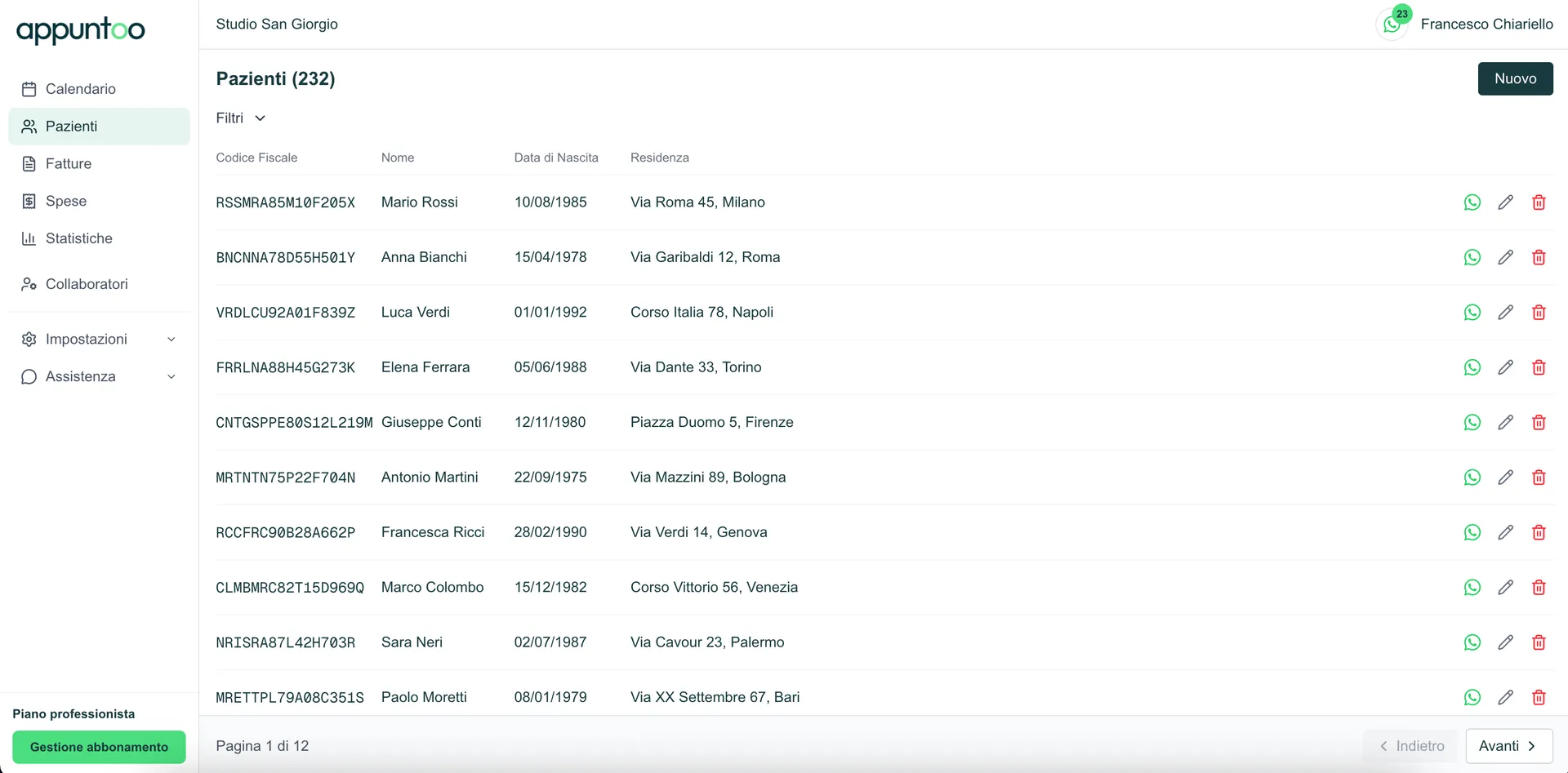 Anagrafica Pazienti Appuntoo