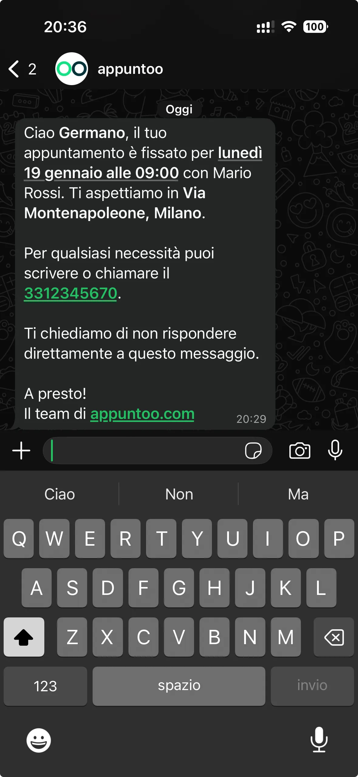 Notifiche WhatsApp Appuntoo